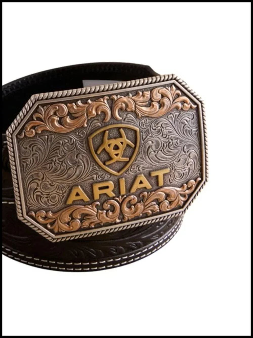 Tapered Western Leather Belt with Floral Embossed Design and Two-Tone Buckle